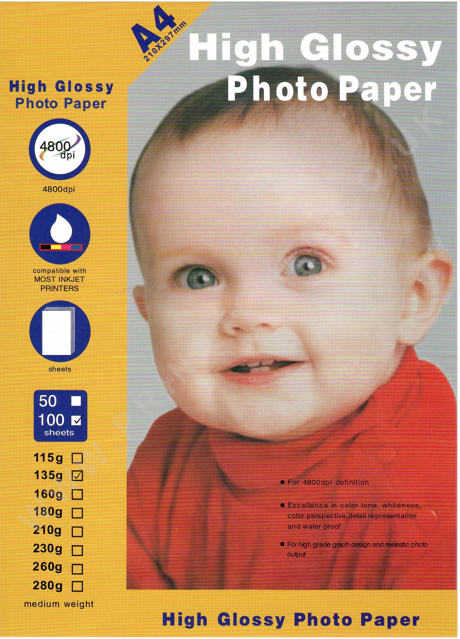 A4 Gloss Photo Paper 135gsm 100 Sheets White - Prinktoner Ltd