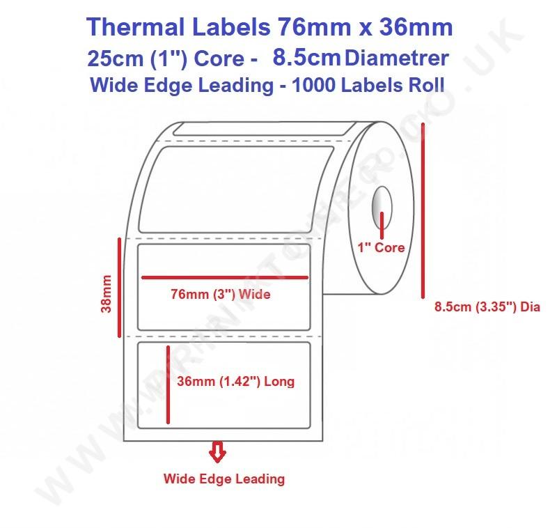 Thermal Label 76mm x 36mm, 25mm Core 1000 Per Roll Pharmacy